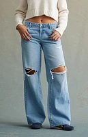 RARE DNM EDIT Light Indigo Ripped Low Rise Baggy Jeans