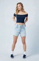 PacSun Eco Light Indigo Double Waistband High Waisted Relaxed Jorts