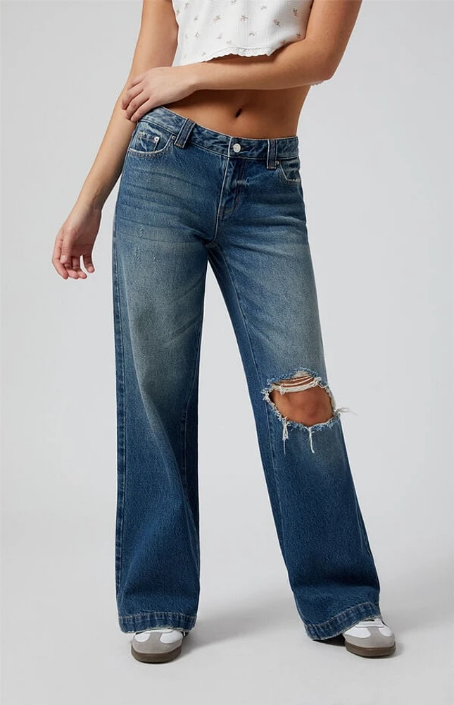 Pacsun Casey Ripped Knee Low Rise Baggy Jeans Medium Indigo