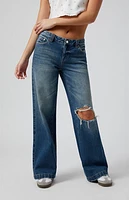Pacsun Casey Ripped Knee Low Rise Baggy Jeans Medium Indigo