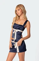 Edikted Natalia Bow Ribbon Tie Satin Open Back Top