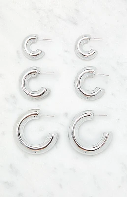 LA Hearts 3 Pack Silver Chunky Hoop Earrings