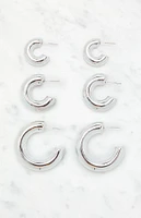 LA Hearts 3 Pack Silver Chunky Hoop Earrings