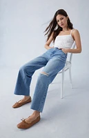 PacSun Eco Medium Indigo Ripped Cropped Wide Leg Jeans