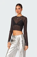 Edikted Marly Sheer Shimmer Sequin Long Sleeve Top