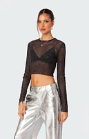 Marly Sheer Shimmer Sequin Long Sleeve Top