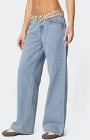 Edikted Peekaboo Plaid Low Rise Jeans