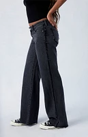 PacSun Black Frayed Wren Low Rise Wide Leg Jeans