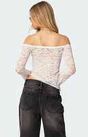 Edikted Asymmetric Sheer Lace Off Shoulder Top