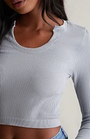 Contour Seamless Notched Neck Long Sleeve Top