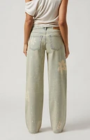 PacSun Casey Butterfly Graphic Low Rise Baggy Jeans Light Indigo