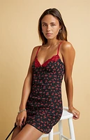 Beverly and Beck Lace Trim Cherry Slip Dress