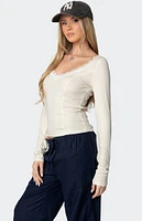 Edikted Mel Lace Trim V Neck Top