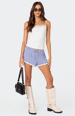 Edikted Patty Striped Lace Trim Shorts