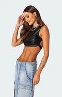 Edikted Porsha Open Back Faux Leather Crop Top