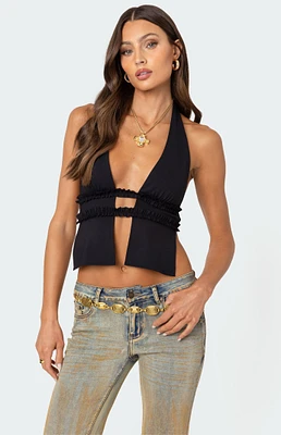 Edikted Luma Split Front Backless Halter Top