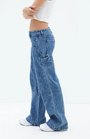 PacSun Casey Dark Indigo Moto Low Rise Baggy Jeans