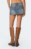 Edikted Studded Bow Distressed Denim Mini Skirt