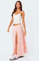 Tiered Eyelet Slitted Maxi Skirt