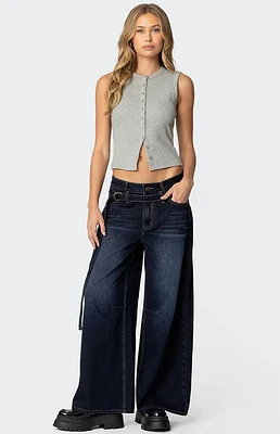 Edikted Super Baggy Belted Low Rise Jeans