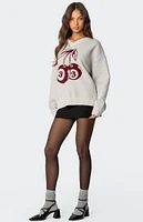 Edikted Cherry 3 Oversized V Neck Sweater