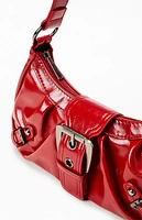 Pacsun Red Faux Leather Front Buckle Shoulder Bag