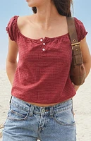 John Galt Red Plaid Clarisse Off-The-Shoulder Top