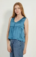 Pacsun Kids Slate Blue Satin Button Front Tank Top