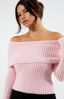 LA Hearts Calista Fold-Over Off-The-Shoulder Sweater