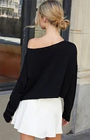 John Galt Black Wide Neck Sweater