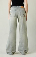 Pacsun Casey Camo Star Low Rise Baggy Jeans Light Indigo