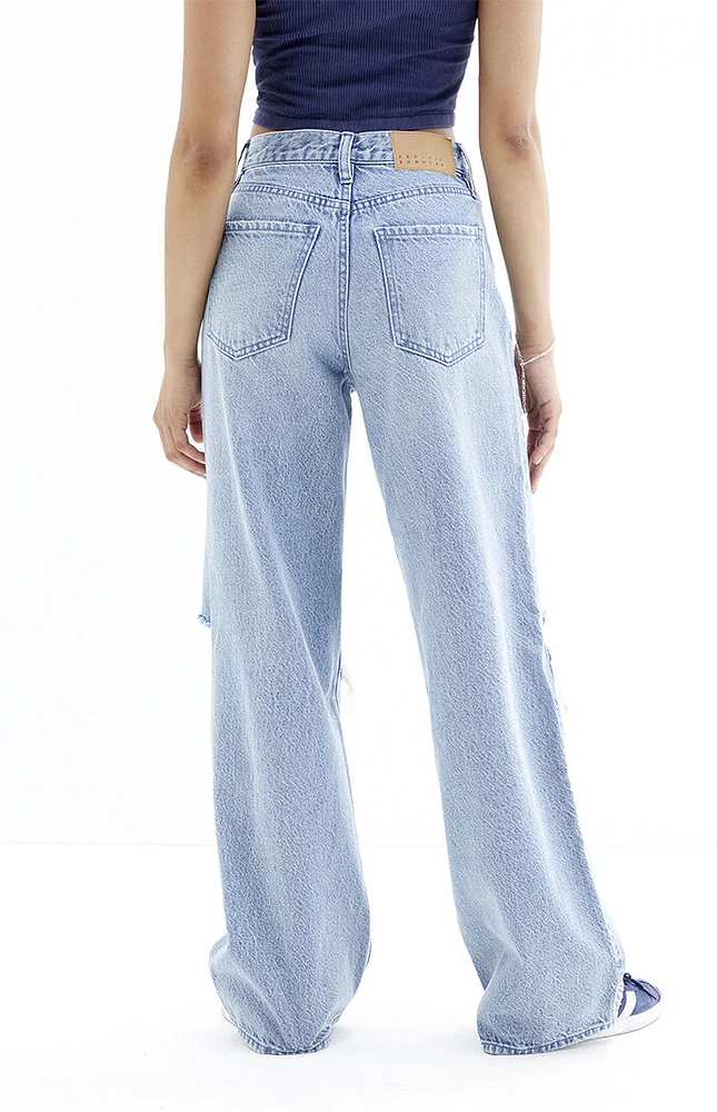 PacSun Cali Light Indigo Ripped Knee Baggy Boyfriend Jeans