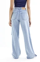 PacSun Cali Light Indigo Ripped Knee Baggy Boyfriend Jeans