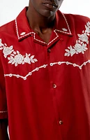 Pacsun Red Western Embroidered Oversized Resort Camp Shirt