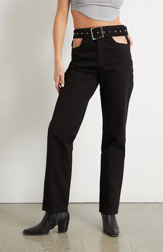 WEWOREWHAT Black Cutout Straight Leg Jeans