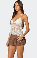 Edikted Sheer Crochet Babydoll Halter Top