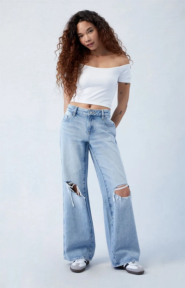 PacSun Eco Light Blue Ripped Low Rise Baggy Jeans