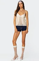 Edikted Ribbon Sheer Lace Babydoll Top