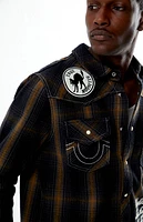 True Religion Plaid Big T Western Long Sleeve Shirt
