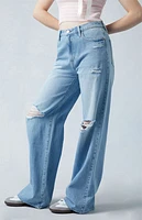 Pacsun Eco Light Indigo Ripped Mid Rise Baggy Jeans