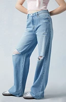 PacSun Eco Light Indigo Ripped Mid Rise Baggy Jeans