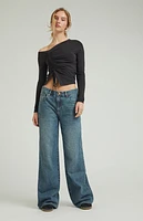 Pacsun Lena Medium Indigo Sparkle Low Rise Super Baggy Jeans