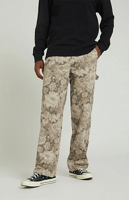 Pacsun Brown Floral Baggy Carpenter Jeans
