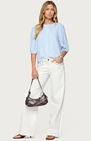 Edikted Pinstripe Linen Look Button Up Shirt