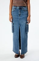 Guess Long Split Front Cargo Denim Maxi Skirt