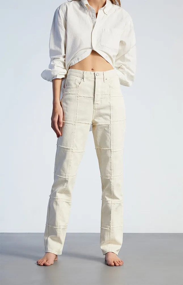 PacSun White Frayed Paneled Dad Jeans