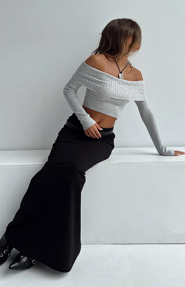 Princess Polly Gray Tagula Off-The-Shoulder Sweater