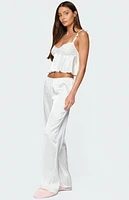 Edikted Izabella Lacey Satin Effect Ruffle Top