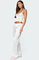 Edikted Izabella Lacey Satin Effect Ruffle Top