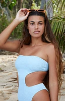 PacSun Eco Blue Panema Scrunch Strapless One Piece Swimsuit